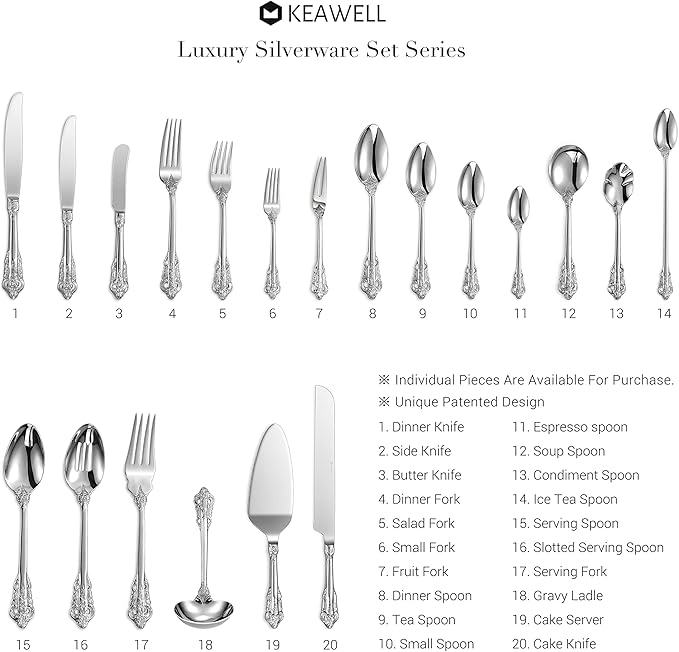 KEAWELL Luxury Salad Forks Dessert Forks Set, Set of 4, 18/10 Stainless Steel, 7 Inches, Dishwasher Safe, Mirror Polished, Silverware Fork Set (Silver)