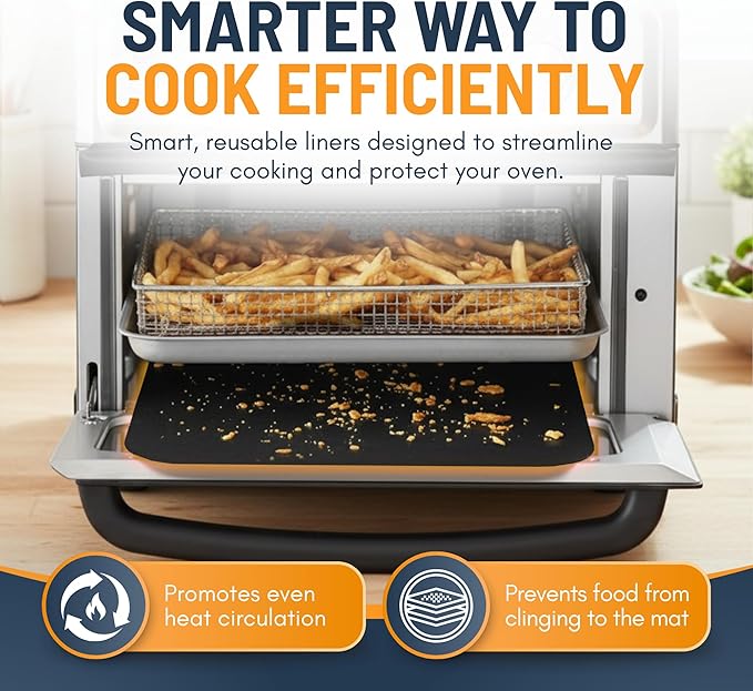 Toaster Oven Liners for Bottom of Oven (6 Pack) Reusable Non-Stick Heat Resistant Toaster Liners, Compatible with Ninja, Cuisinart, Emeril Lagasse & More, Toaster Mat, 12"x12" (Black)