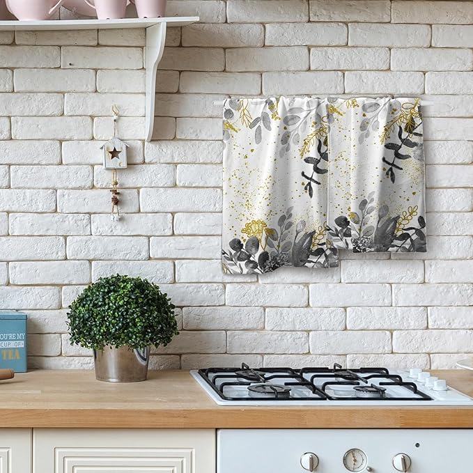 Imiss Grey Eucalyptus Sage Leaves Hand Towels Set of 2,Watercolor Plant Leaves Face Towel Guest Washcloth 14.4 x 28.3 Inch Nature Seasonal Decor Towel for Gym,Spa,Hotel