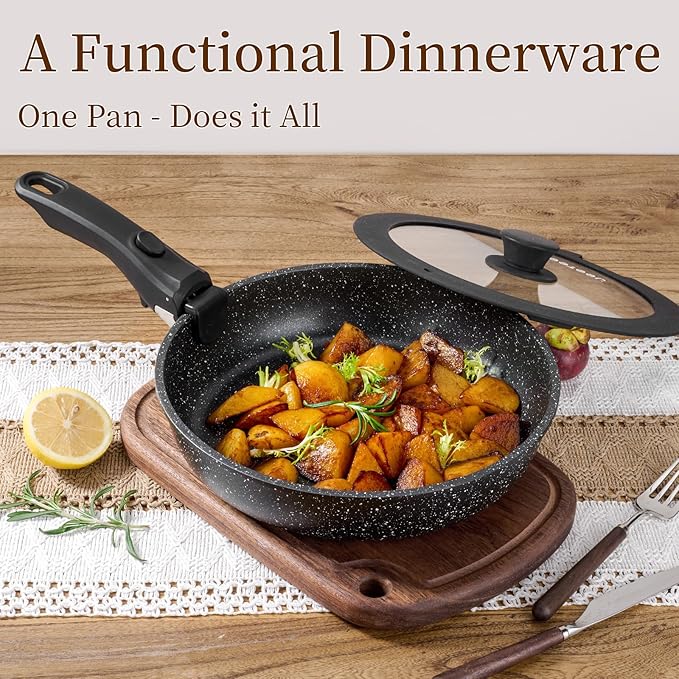 JEETEE Pots and Pans Set Non Stick 19pcs, Kitchen Cookware Sets with Detachable Handle, Induction Nonstick Cookware Set with Removable Handle, Stackable RV Cookware, Oven Safe, PFOA Free, Black