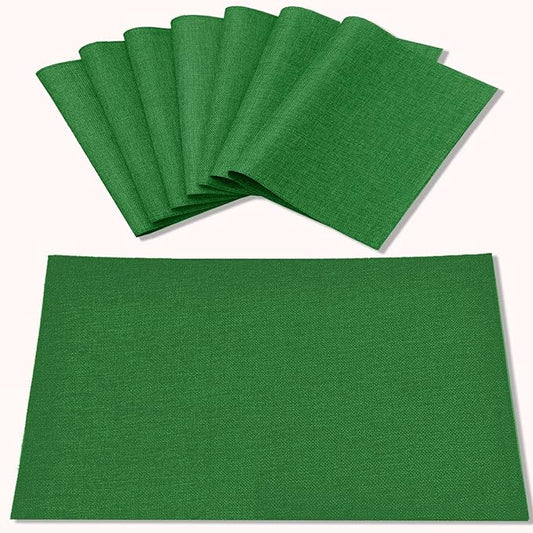 Cloth Green Placemats Set of 8, Linen Type Fabric Placemats Machine Washable Heat Resistant Placemats Polyester Place Mats for Halloween, Thanksgiving and Christmas Dining Table (Forest Green)