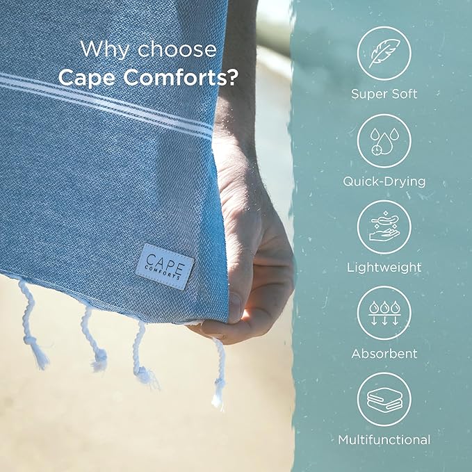 Oversized Turkish Beach Towel, Striped Pale Yellow & Powder Blue - 37'' x 67'' - Super Soft & Lightweight - Quick Dry Sand Free Travel Towels for Beach or Bath - Gifts