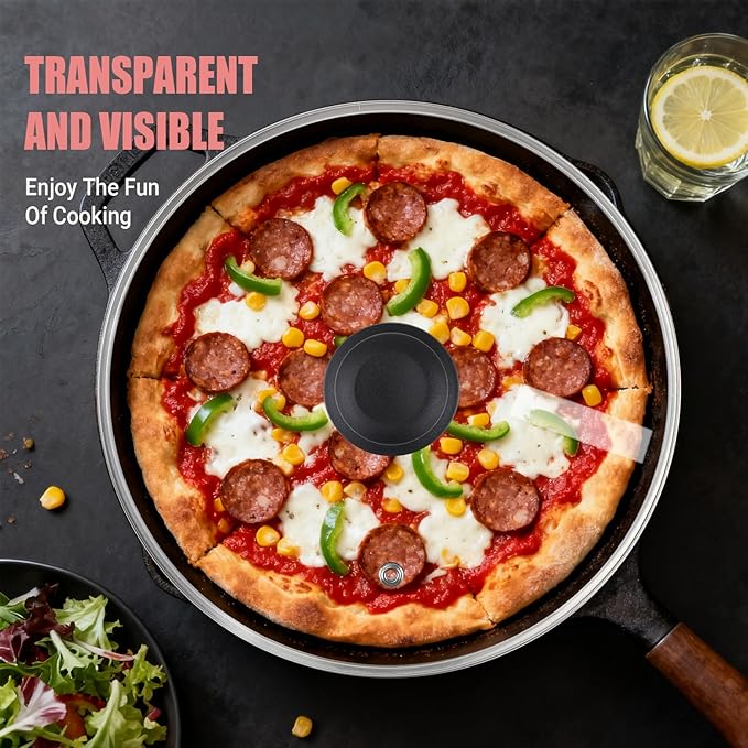 Pan Lid for Frying Pan, Tempered Glass Pot Lid with Stainless Steel Frame for 9.1 Inch Pots Frying Pans Skillets Woks