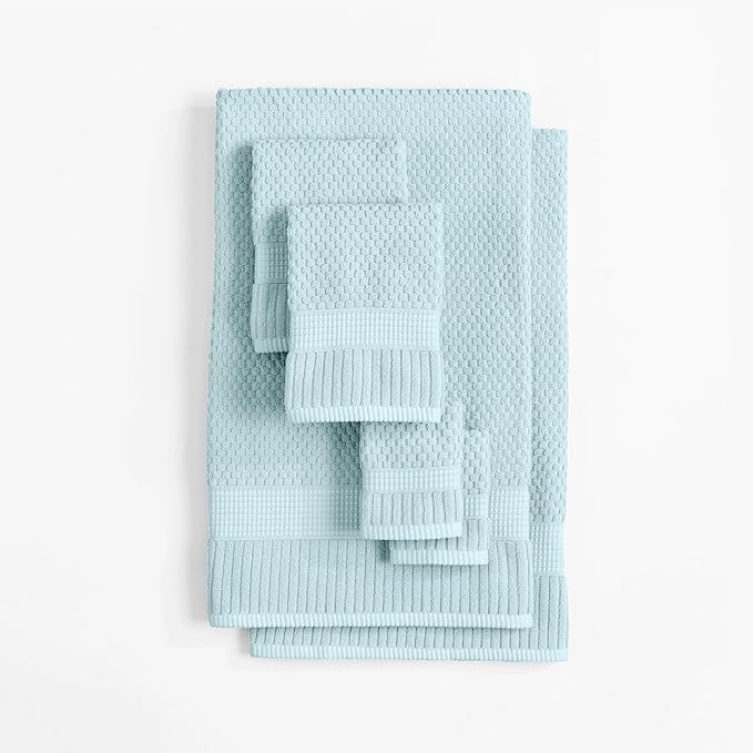 NY Loft 100% Cotton Towel Set 6 Piece | Super Soft & Absorbent Quick-Dry 2 Bath Towels 2 Hand Towels & 2 Washcloths |Textured and Durable Cotton | Trinity Collection (6 Piece Set, Seafoam)