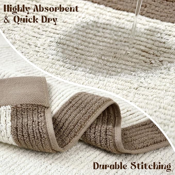 Cleanbear Bathroom Towels Set 4 Piece, 100% Cotton, Ultra Soft, Absorbent and Quick Dry Towel Set, 1 Bath, 1 Hand, 2 Washcloths, Light Beige with Brown Border, Suitable for Men and Women