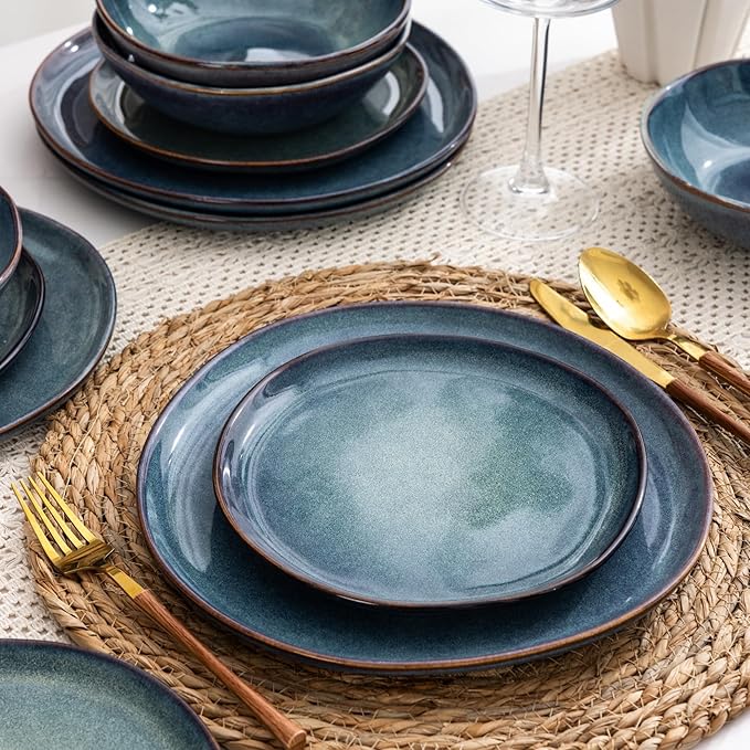AmorArc Ceramic Dinnerware Sets,Handmade Reactive Glaze Stoneware Plates and Bowls Set,Highly Scratch Resistant | Dishwasher & Microwave Safe Dishes set,Service for 6 (18pc)