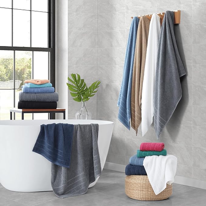 Casa Platino 100% Cotton Luxury Bath Towel Set - 18 Pieces - Ring Spun, Soft, Quick Dry & Extra Absorbent - 6 Bath, 6 Washcloths, 6 Bathroom Hand Towels - Minimal Lint After 3 Washes - Steel Blue