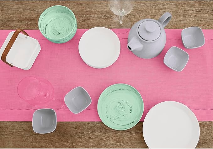 Solino Home Linen Table Runner 36 Inches - 100% Pure Linen Flamingo Pink Hemstitch Table Runner 14 x 36 Inch Ideal for Dresser and Coffee Tables, Valentines - Classic Hemstitch