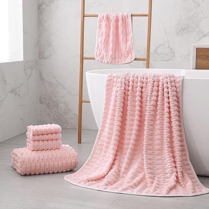 40x80 Inches Oversized Bath Sheets Extra Large Bath Towels Set of 2 for Adults Super Soft Quick Dry Lightweight Lint Free Absorbent Stripe Microfiber Shower Towels (Pink, 2 Piece)