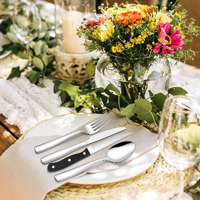 LIANYU 72-Piece Silverware Set of 12 with Steak Knives and Drawer Organizer, 18/10 Stainless Steel Anti Rust Flatware Cutlery Sets, Service Eating Utensils for Home Wedding, Mirror Polished