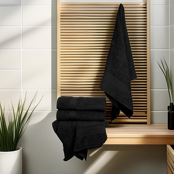 Bulk Large Bath Towels Set of 12 – 100% Cotton Terry – 24" x 50" – Quick Dry, Soft & Highly Absorbent – Black Towels for Bathroom, Gym, Spa, Pool & Daily Use