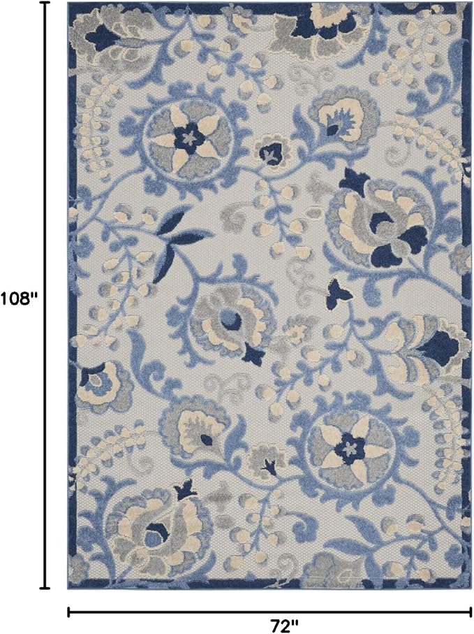 Nourison Home Aloha Blue Grey 6' x 9' Area Rug - Easy Clean, Non Shedding, Bed Room, Living Room, Dining Room, Kitchen (6' x 9')