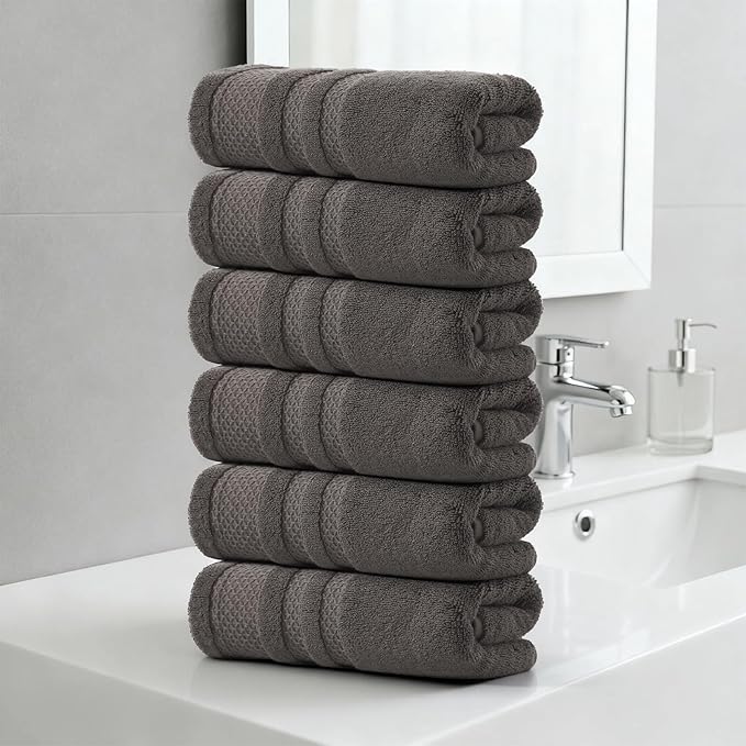 REDKISS 6 Pack Premium Hand Towels for Bathroom, 13 x 30 inch, 100% Cotton Hand Towel Set of 6, Super Soft and Highly Absorbent Towels for Bathroom, Gym, Spa, Shower, and Hotel, Brown