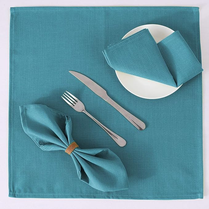 H.VERSAILTEX Cloth Napkins Set of 12 (18" X 18") Linen Textured Dinner Napkins Waterproof Extra Soft Thick Durable Reusable Napkins with Hemmed Edges for Dinners, Weddings and Everyday Use, Teal