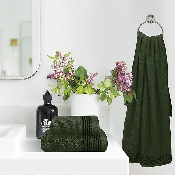 Belizzi Home Ultra Soft 3 Pack Cotton Towel Set, Contains a Bath Towel 28x55 inch, a Hand Towel 16x24 inch & a Wash Coth 12x12 inch, Ideal Everyday use, Compact & Lightweight -Olive Green