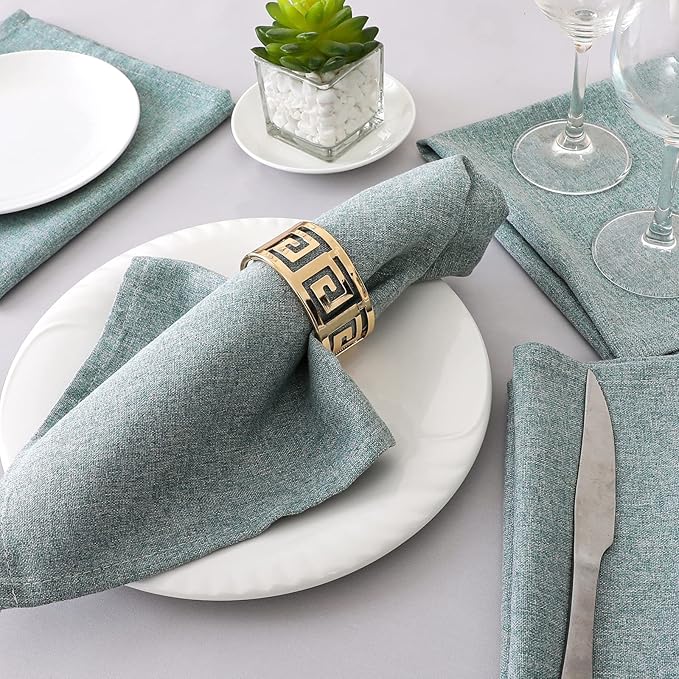 H.VERSAILTEX Linen Textured Cloth Napkins Set of 12 (18" X 18") Linen Textured Dinner Napkins Waterproof Extra Soft Thick Durable Reusable Napkins with Hemmed Edges, Heather Aqua Gray