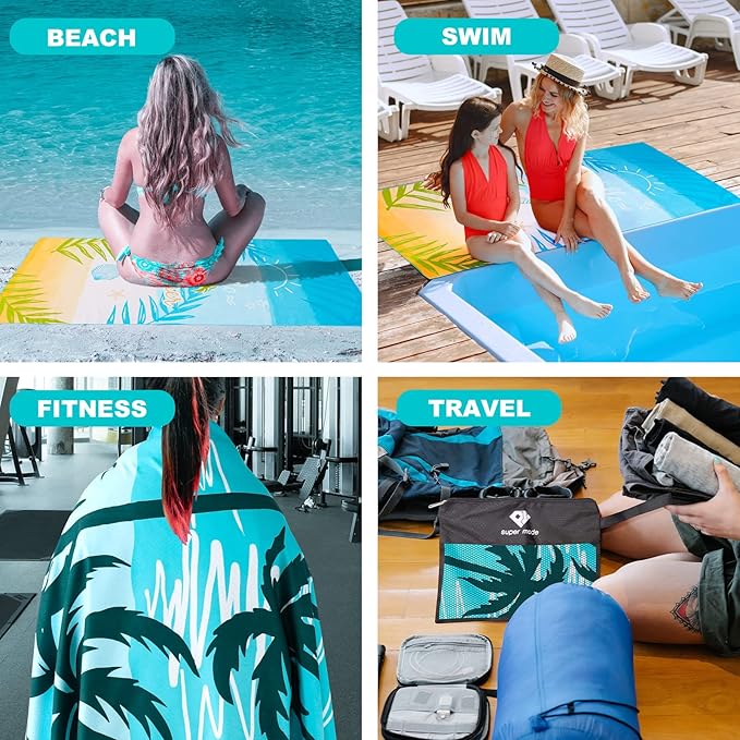 2 Pack Microfiber Beach Towel, Oversized Microfiber Pool Towel 75”x 35”, Sand-Free Beach Towel, Quick Drying Camping Towel, Super Absorbent Bath Blanket, Soft Breathable and Lightweight