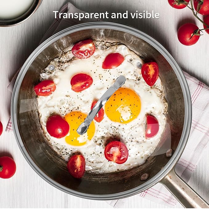 12.5" Tempered Glass Pan Lid with Steam Vent, Thickened to 4mm and Dishwasher Safe and Oven up to 480℉, Universal Lid Fit for Cast Iron Skillets, Frying Saute Pan, Cooking Pot