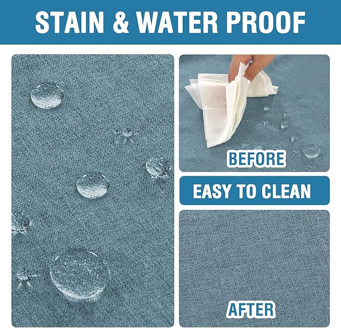 H.VERSAILTEX Linen Textured Tablecloth 60 x 120 Waterproof Decorative Table Cloth Spill-Proof Linen Look Cover for Party Table Extra Soft and Thick Fabric Wrinkle Free, Heather Stone Blue