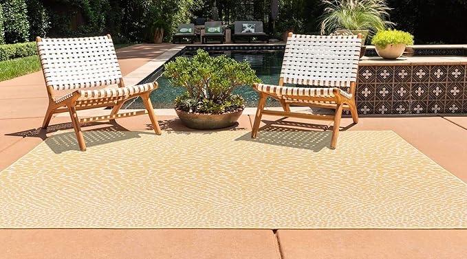 Unique Loom Jill Zarin Outdoor Collection Area Rug - Cape Town (6' x 9' Rectangle Yellow Ivory/Ivory)