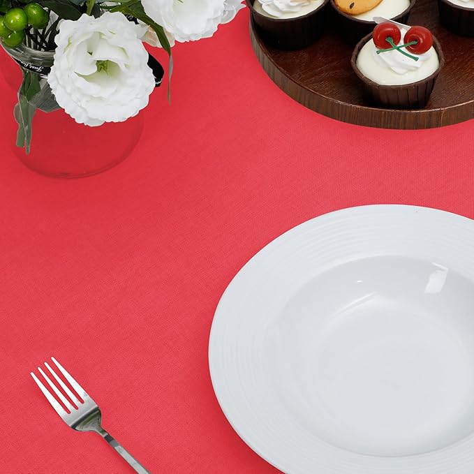 Easy-Going Faux Linen Waterproof Spill-Proof Tablecloth Stain Resistant Rectangle Table Cloth Wrinkle Free Decorative Fabric for Kitchen, Dining, Party, Weddings, Restaurants (60x84 in, Red)