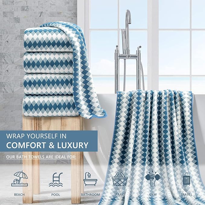 4 Piece Bath Towel Set Oversized Bath Sheet 35"x70" Bathroom Towel Extra Large Towel Set Soft Highly Absorbent & Quick Dry Premium Bath Sheet for Bathroom 600GSM Shower Towel Spa Gym Hotel,Blue