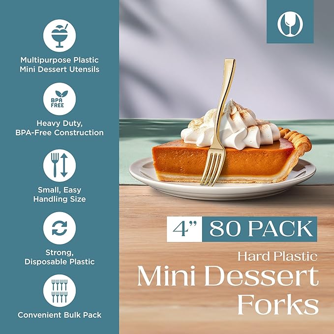 Posh Setting - Plastic Mini Dessert Forks, Gold Plastic 4 inch Taster Forks (36 Pack)