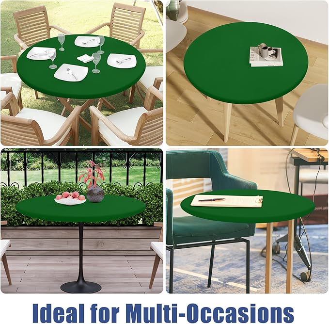 Round Spandex Tablecloth, Elastic Fitted Waterproof Tablecloths for 57"-68" Tables, Stretch Washable Picnic Table Cover for Camping, Dining, Indoor and Outdoor, Emerald Green