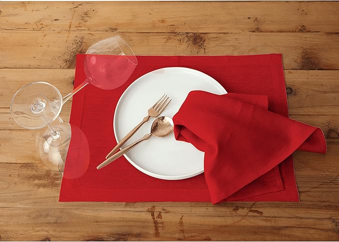 Solino Home Red Linen Napkins Set of 4-100% Pure Linen Cloth Washable Dinner Napkins 20 x 20 Inch for Valentines, Holiday, Winter, New Year - Fete