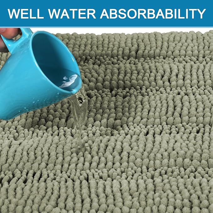 H.VERSAILTEX Bath Rugs for Bathroom Non Slip Bath Mats Thick Chenille Striped Bath Rug Runners 59" x 20" Absorbent Fluffy Soft Shaggy Mats Dry Fast Plush Area Carpet for Bath Room - Eucalyptus Green