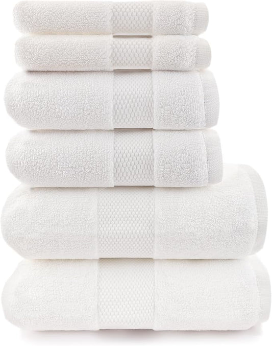 Maisonette Elegance 100% Organic Cotton Turkish Bathroom Towels Set, Soft & Absorbent, Ideal Quick Dry Luxury Large Bath Sheets, Hand Towels & Washcloths for Shower (6 Pack), White