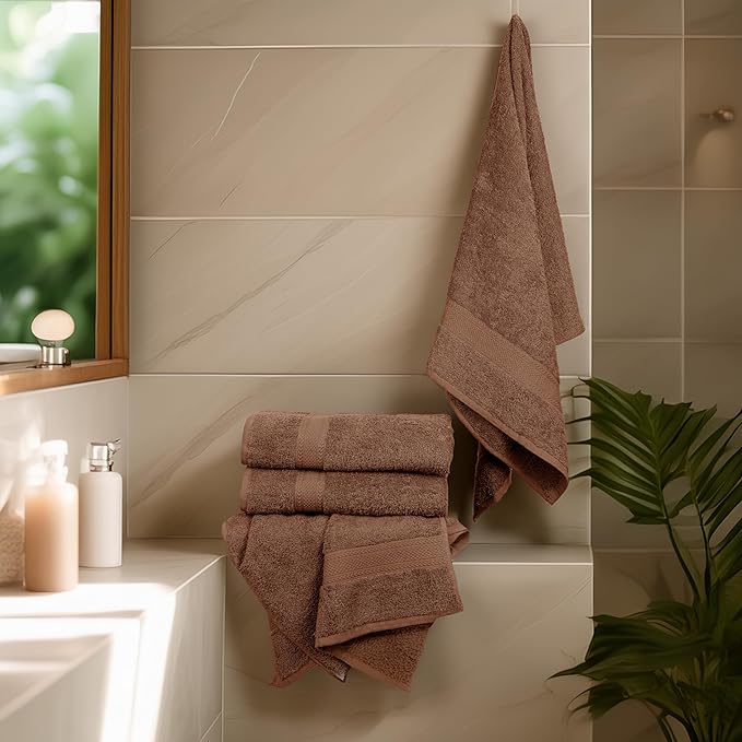 Large Bath Towel, Acorn Cotton Terry Towels for Bathroom, Towel Set - Quick Dry - Highly Absorbent - 24 x 50 Pack of 6 for Shower - Spa - Gym - Hand Towel for Daily Use - Acorn