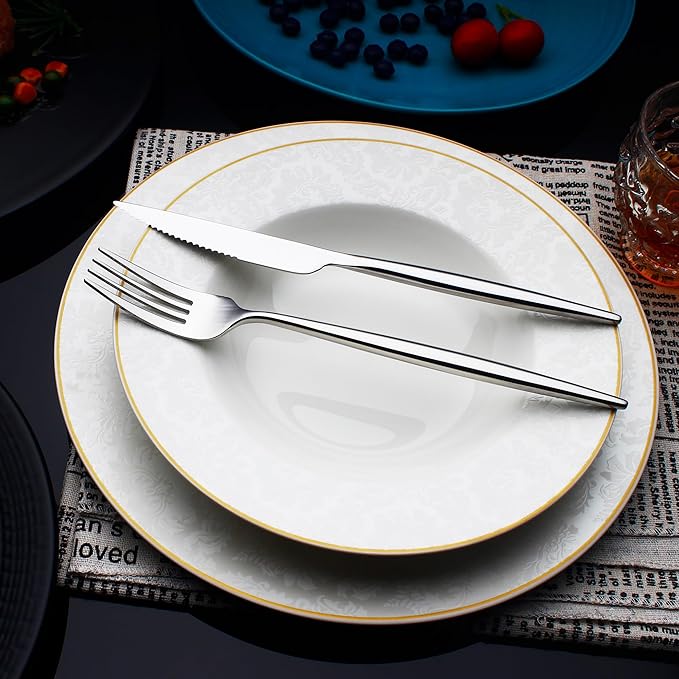 20 Piece Luxury Silverware Set for 4 Mirror-Polished 18/10 Stainless Steel Heavy Flatware Set Modern Cutlery Set Knife/Fork/Spoon Utensil Dishwasher Safe with Gifts