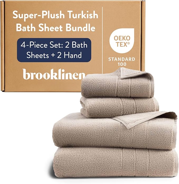 Brooklinen Super-Plush Bath Sheet and Hand Towel Set - 2 Bath Sheets 2 Hand Towels - Cotton, Highly Absorbent (Driftwood)