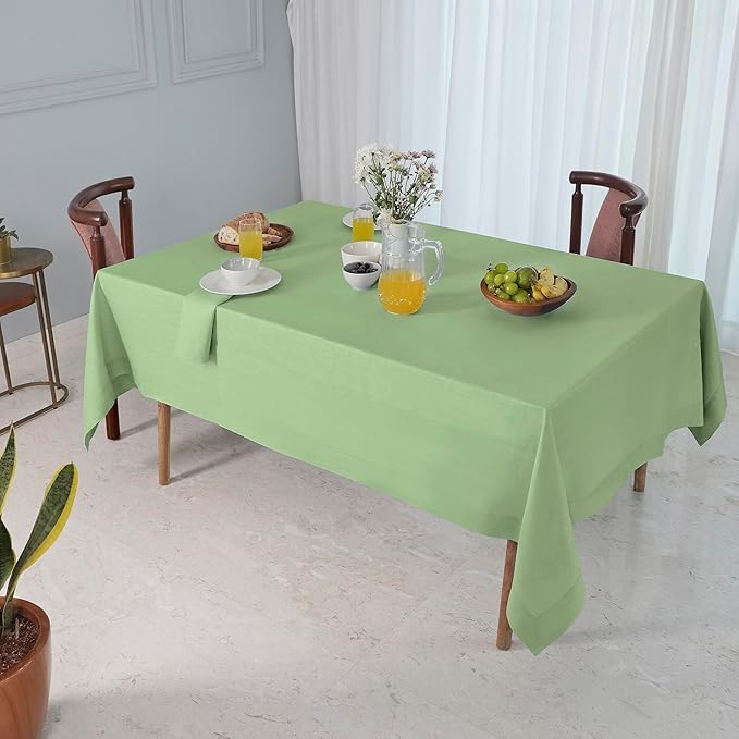 D'Moksha Homes Linen Tablecloth 60 x 90 Inch - 100% Pure Linen Sage Green Tablecloth for Rectangle Tables - Machine Washable Table Cloth for Winter, Christmas, Holiday, New Year