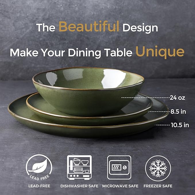 AmorArc Ceramic Dinnerware Sets,Handmade Reactive Glaze Stoneware Plates and Bowls Set,Highly Chip and Crack Resistant Dishware | Dishwasher & Microwave Safe Dishes,Service for 4(12Pcs)