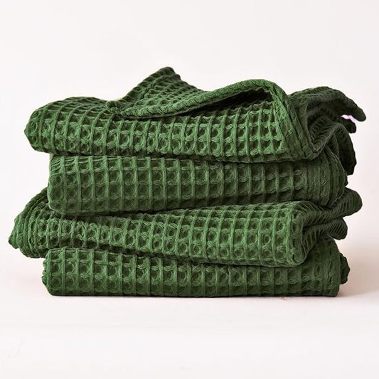 Premium Waffle Hand Towels Pack of 4 Extra Large 20x35 inch - 100% Turkish Cotton, Waffle Weave, Quick Dry, Lint Free, Super Absorbent Hand Bath Towel (Dark Green, Set of 4 Hand Towels)