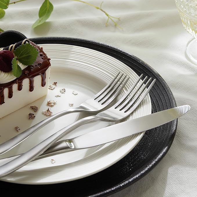 HIKAA 45-Piece Silverware Set with Serving Utensils, Heavy Duty Stainless Steel Flatware Set for 8 with Serving Utensils, Matte Satin Cutlery Set Dishwasher Safe