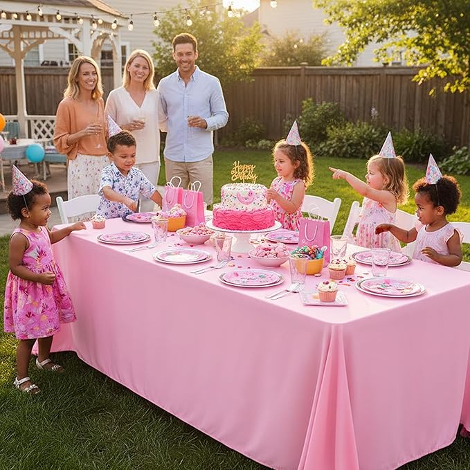 6-Pack Pink Tablecloths for Rectangle Tables, 90 x 156 Inches, Stain-Resistant Polyester Fabric for 8 Foot Tables - Washable Table Covers for Weddings, Banquets, Birthday Parties, Events