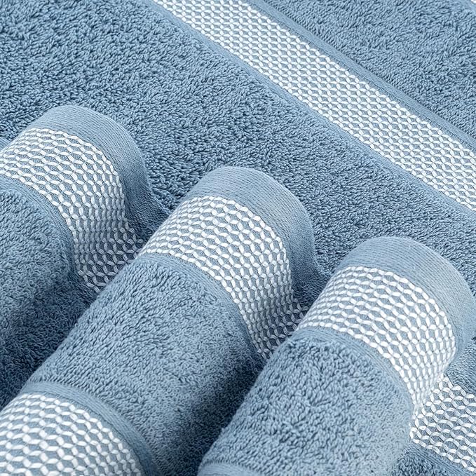 CASA COPENHAGEN Solitaire Mix 6 Pieces Towel Set- Grey Violet + Dusty Blue, 600 GSM 2Bath Towel 2Hand Towel 2Washcloth, Designed in Denmark Made of Soft Egyptian Cotton for Bathroom, Kitchen & Shower