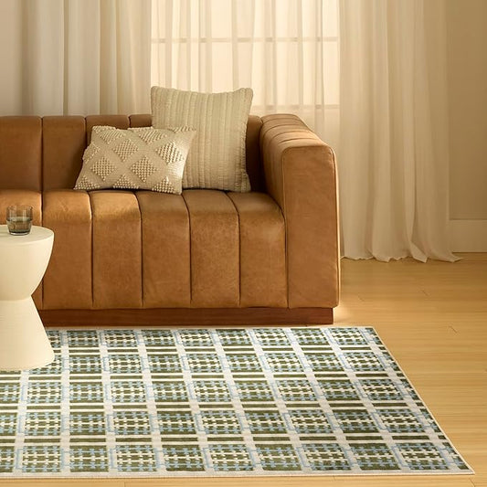 Nourison Home Nordic Blue Green 4' x 6' Area Rug - Easy Clean, Non Shedding, Bed Room, Living Room, Dining Room, Kitchen (4' x 6')