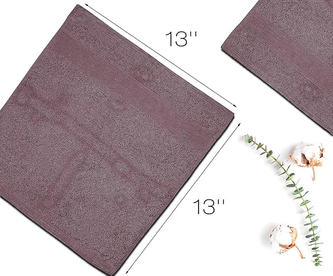 Premium Wash Cloths Pack of 12 (13" x 13") 100% Ring Spun Cotton | Luxury Washcloths | Ultra Soft Face Towels | Highly Absorbent Wash Cloths for face (Purple Ash)