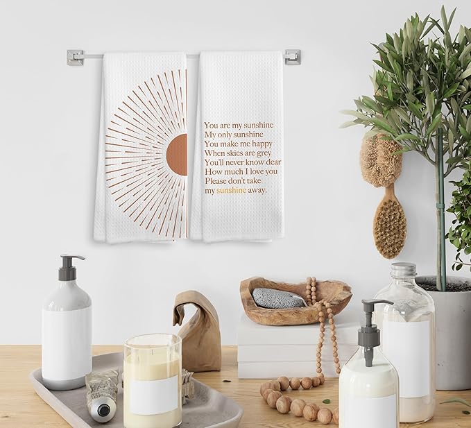 You are My Sunshine Boho Sun Sunray Sunshine Kitchen Towels and Dishcloths Sets of 2,Boho Absorbent Drying Cloth Hand Towels Tea Towels for Bathroom Kitchen,Boho Gifts for Women Girls,16×24 inches