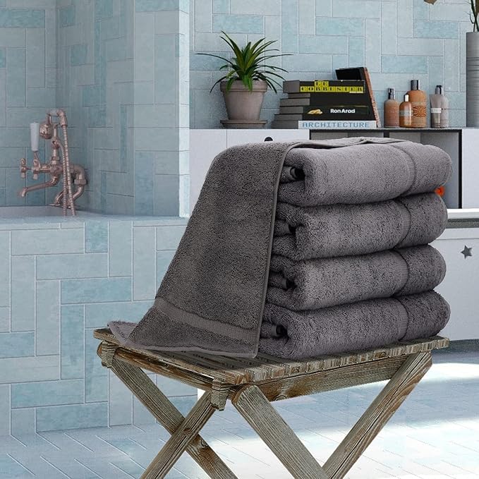 Luxury Hotel & Spa Collection Highly Absorbent, Quick Dry 100% Turkish Cotton 700 GSM, Eco Friendly Towel, for Bathroom Dobby Border Soft Bath Towel Set 27 X 54 -Gray, Bath Towels - Set of 4