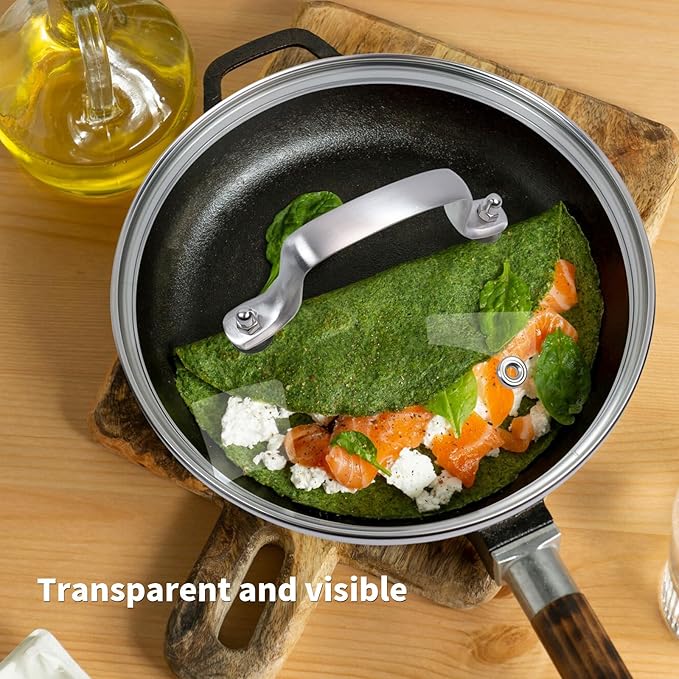 8" Tempered Glass Pan Lid with Steam Vent, Thickened to 4mm and Dishwasher Safe and Oven up to 480℉, Universal Lid Fit for Cast Iron Skillets, Frying Saute Pan, Cooking Pot