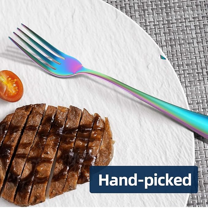 16 Piece Dinner Forks, 8 Inch, Top Food Grade Extra-Fine Stainless Steel Silverware Forks, For Home Kitchen Restaurant, Dishwasher Safe(Rainbow)