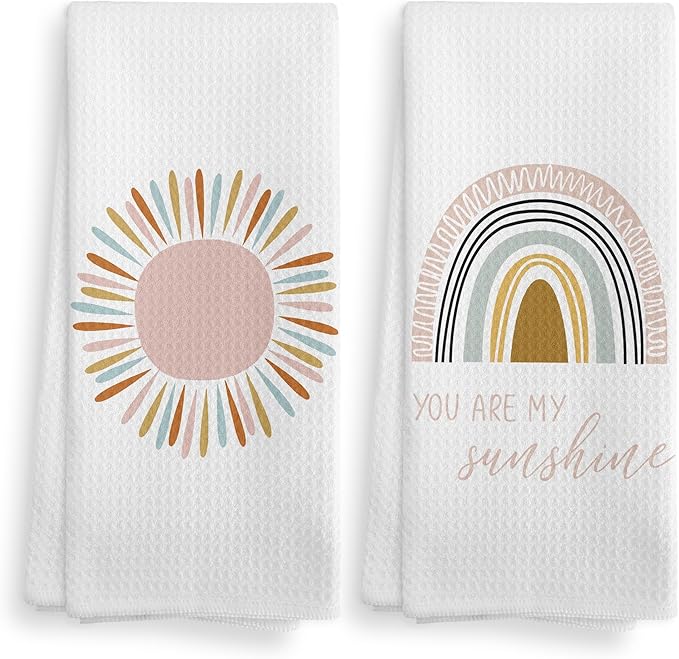 You are My Sunshine Boho Nursery Sun Sunshine Rainbow Kitchen Towels and Dishcloths Sets of 2,Boho Absorbent Drying Cloth Hand Towels Tea Towels for Bathroom Kitchen,Gifts for Girls Kids,16×24 inches