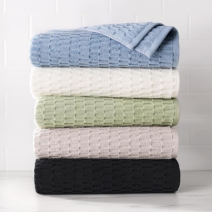 DKNY Metro Tile Quick Dry 100% Cotton Towel Set for Bathroom – 2 Bath, 2 Hand, Zero Twist, Absorbent, Supremely Soft, 550 GSM, 4 Piece, Stone