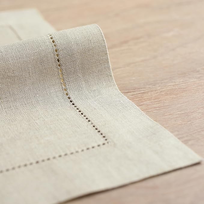 Solino Home Linen Square Placemats Set of 4-100% Pure Linen Natural Cloth Placemats 14 x 14 Inch - Classic Hemstitch, Machine Washable Place Mats for Holiday