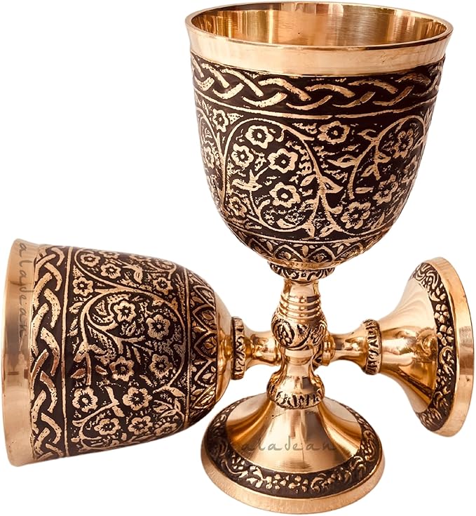 Vintage Chalice Medieval Goblet | 1x Solid Brass Red Wine Glass Cups of Royal King Arthur - Renaissance, Birthday Gifts Christmas Wedding Anniversary Novelty Ceremonial Drinkware (Czar Goblet)